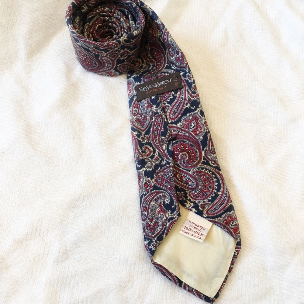 [YSL] 100% Silk paisley pattern necktie tie